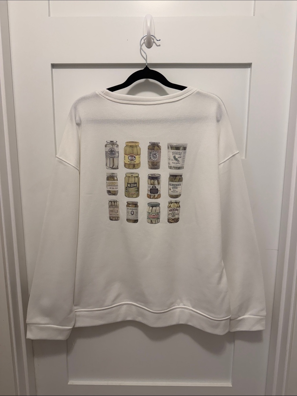 White Crewneck ‘Pickles’ Sweater - Relaxed Women's Pullover - Picture 2 of 2